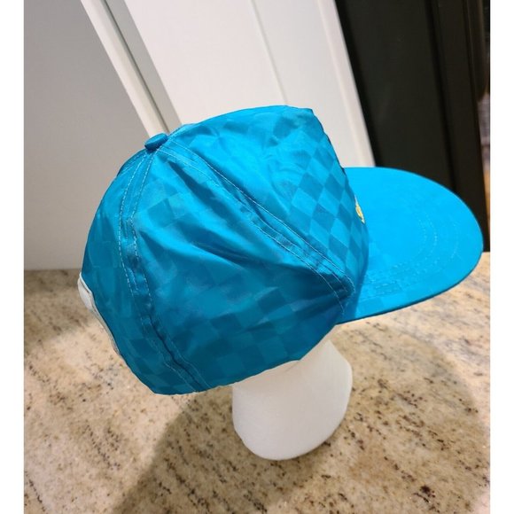 VTG 80s 90s Siesta Key Blue Aqua Snap Back Hat Cap Check Beach Nautical Anchor - Picture 3 of 12